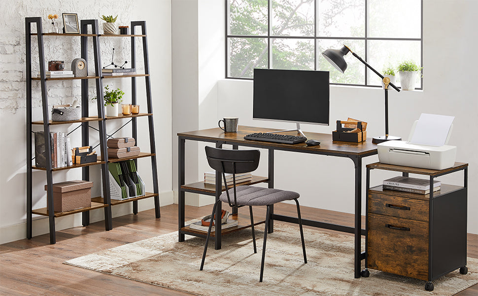 VASAGLE Biblioteca tip scara, cadru otel cu 5 polite din MDF, stil industrial, 56x34x172cm, maro rustic si negru