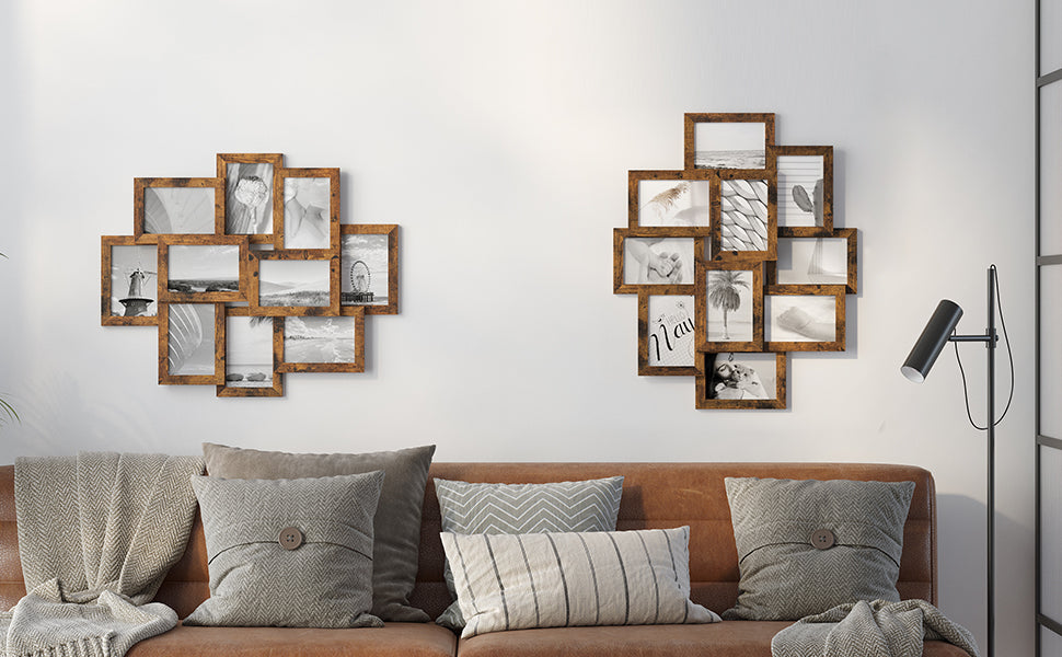 SONGMICS Rama foto de perete din MDF, colaj de 10 fotografii, 60x49cm, maro rustic
