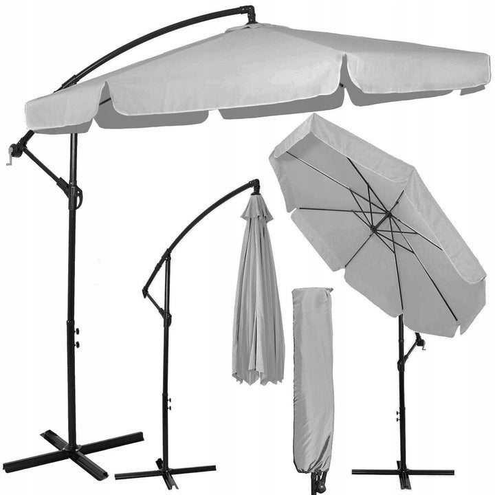 Umbrela de gradina cu brat lateral banana, cu husa, 300cm, gri deschis - 2