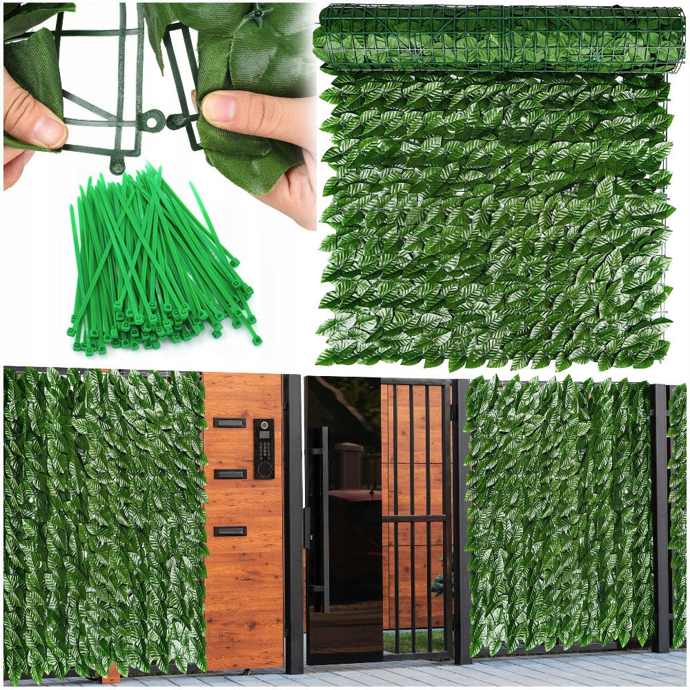 Panou paravan cu frunze artificiale pentru gard sau balcon, 100x300cm, verde
