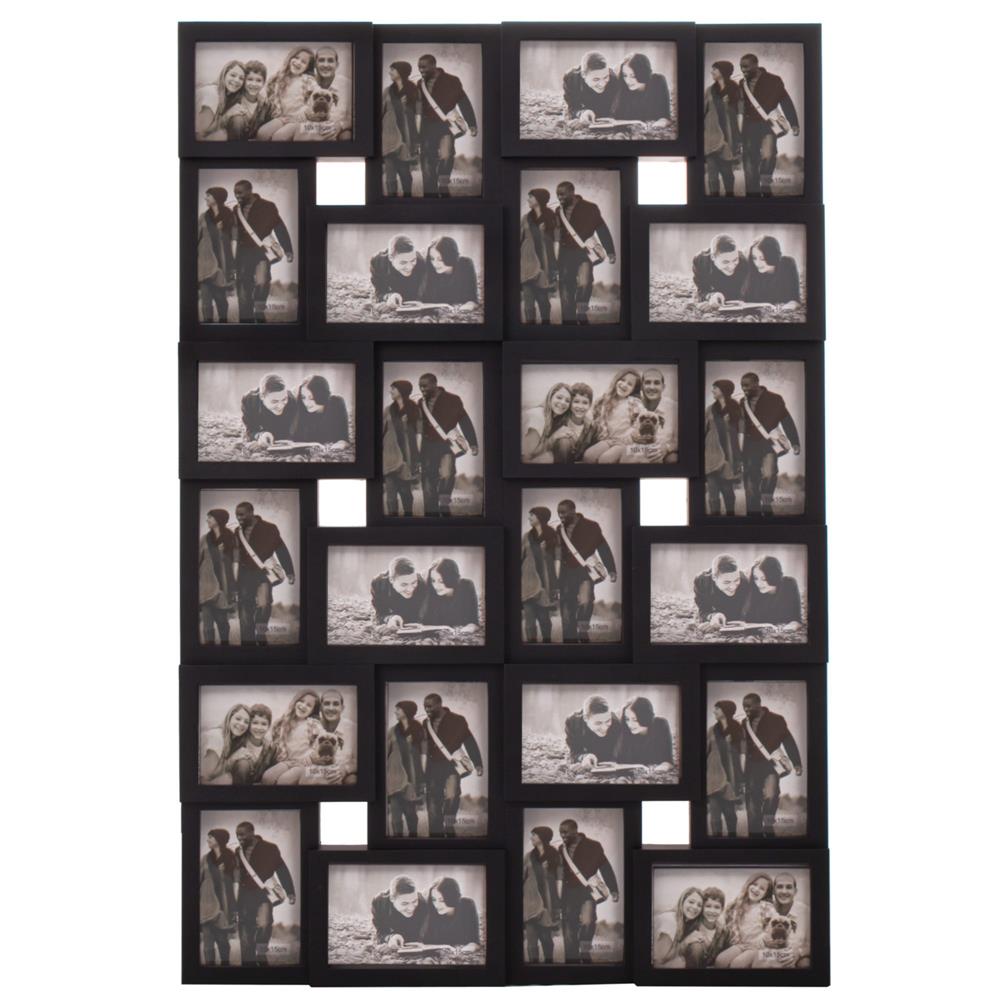 Rama foto de perete, colaj de 24 fotografii, 57x86cm, negru