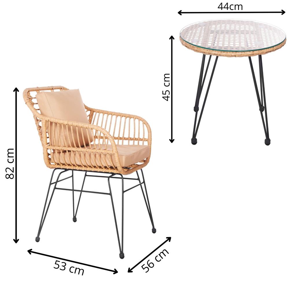 Set mobilier terasa, din tehnorattan, masa cu blat sticla securizata, 2 fotolii cu perne, maro