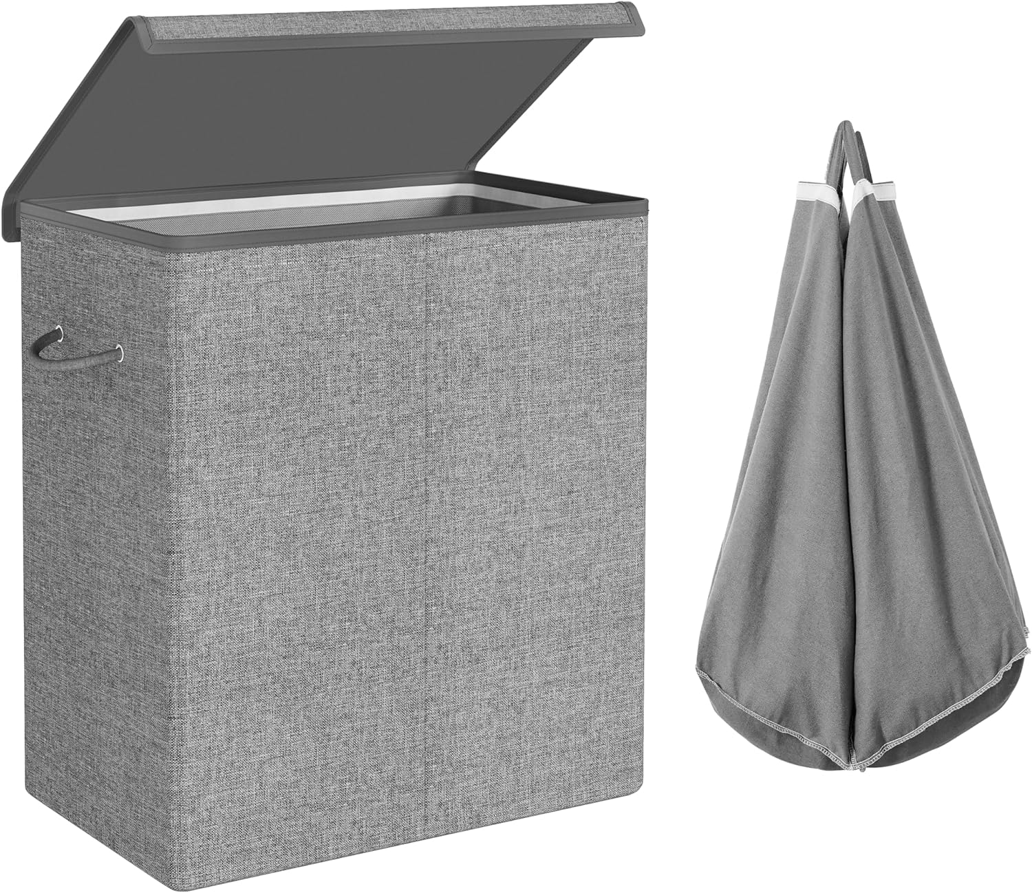 SONGMICS Cos de rufe textil, pliabil, 2 compartimente, saci detasabili, 142L, 60x36x66cm, gri