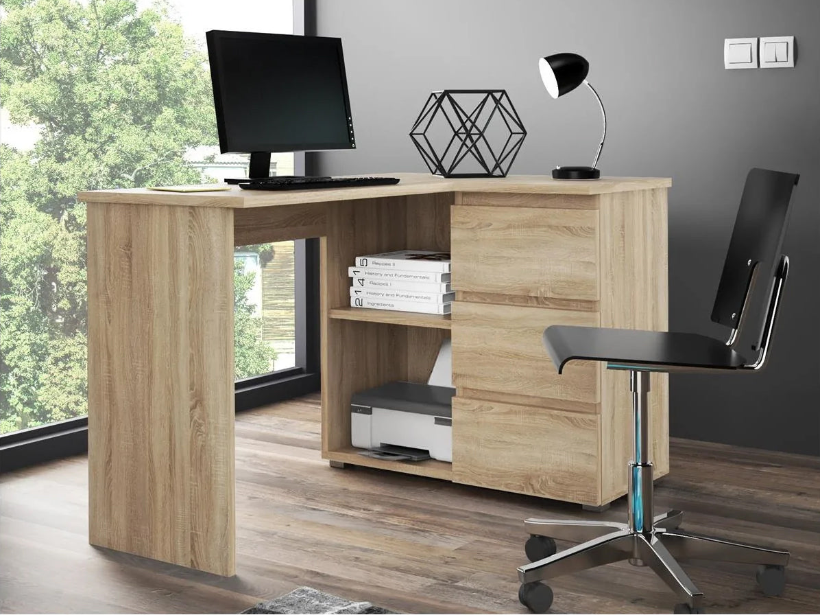 Birou colt Norge cu 3 sertare si 2 rafturi, 124x89x75 cm, stejar - 2
