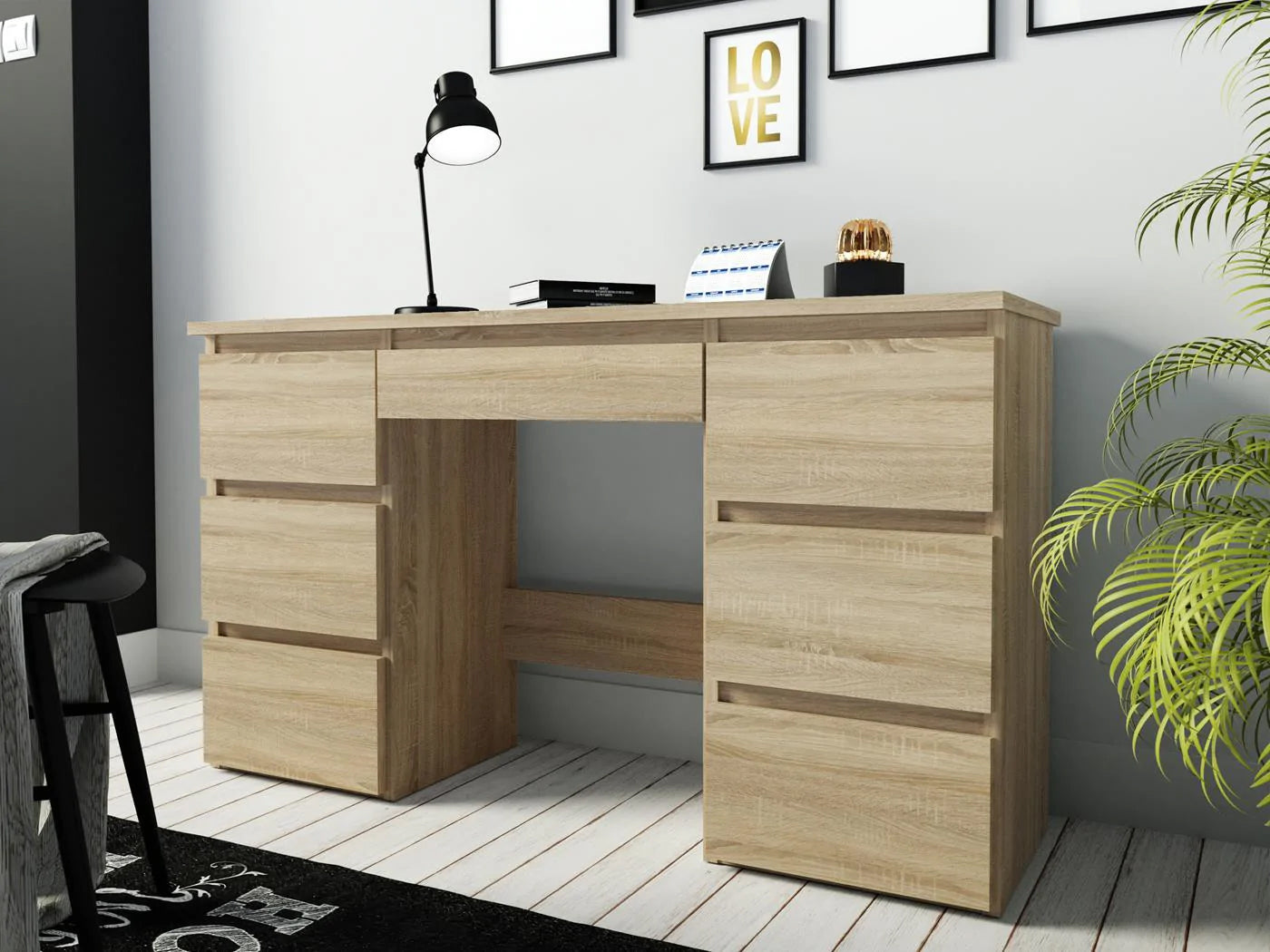 Birou cu 7 sertare Beta 4 120x43x75 cm, design minimalist, sonoma - 4