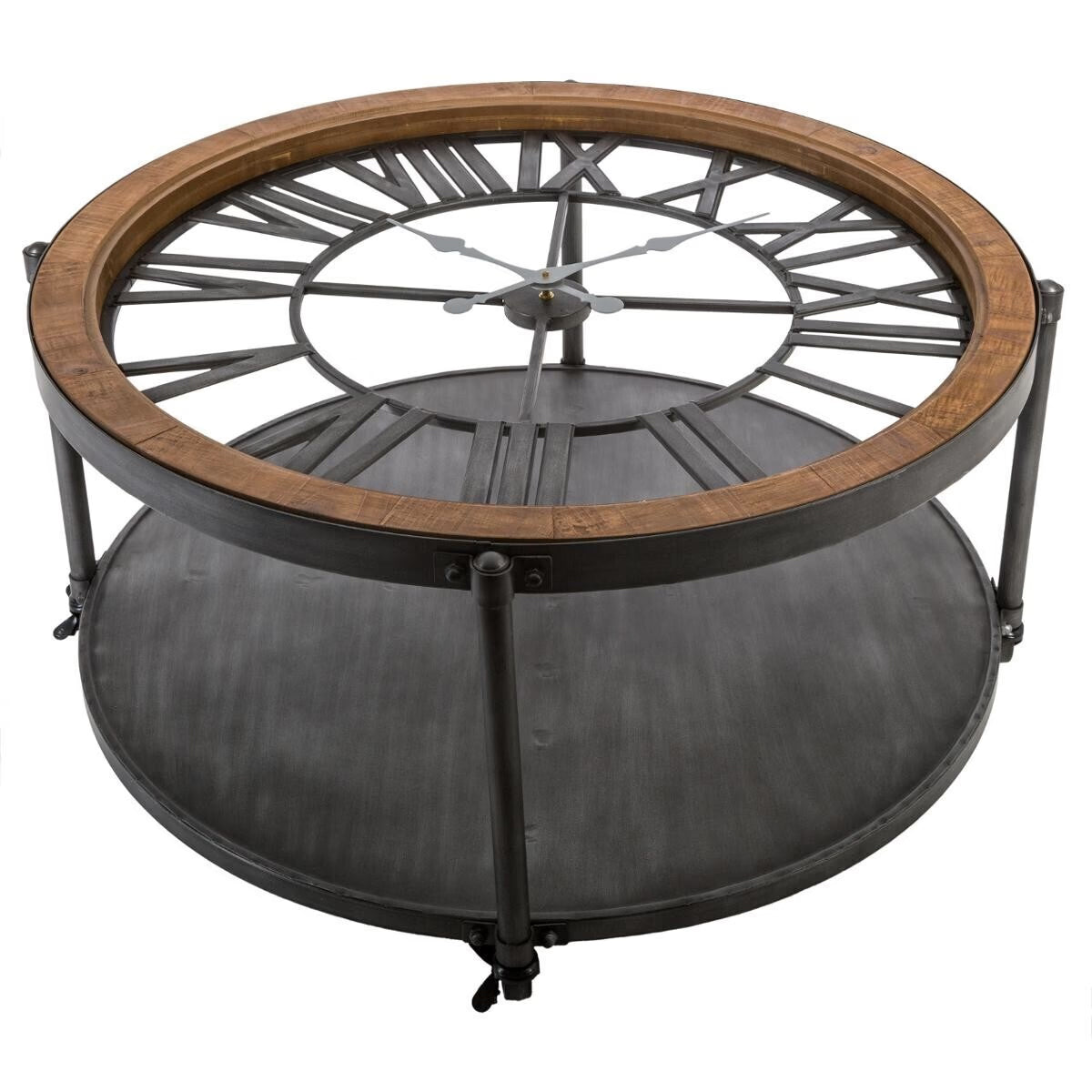 Masuta cafea rotunda Atmosphera Baris Chrono cu blat ceas, 95x47 cm, negru