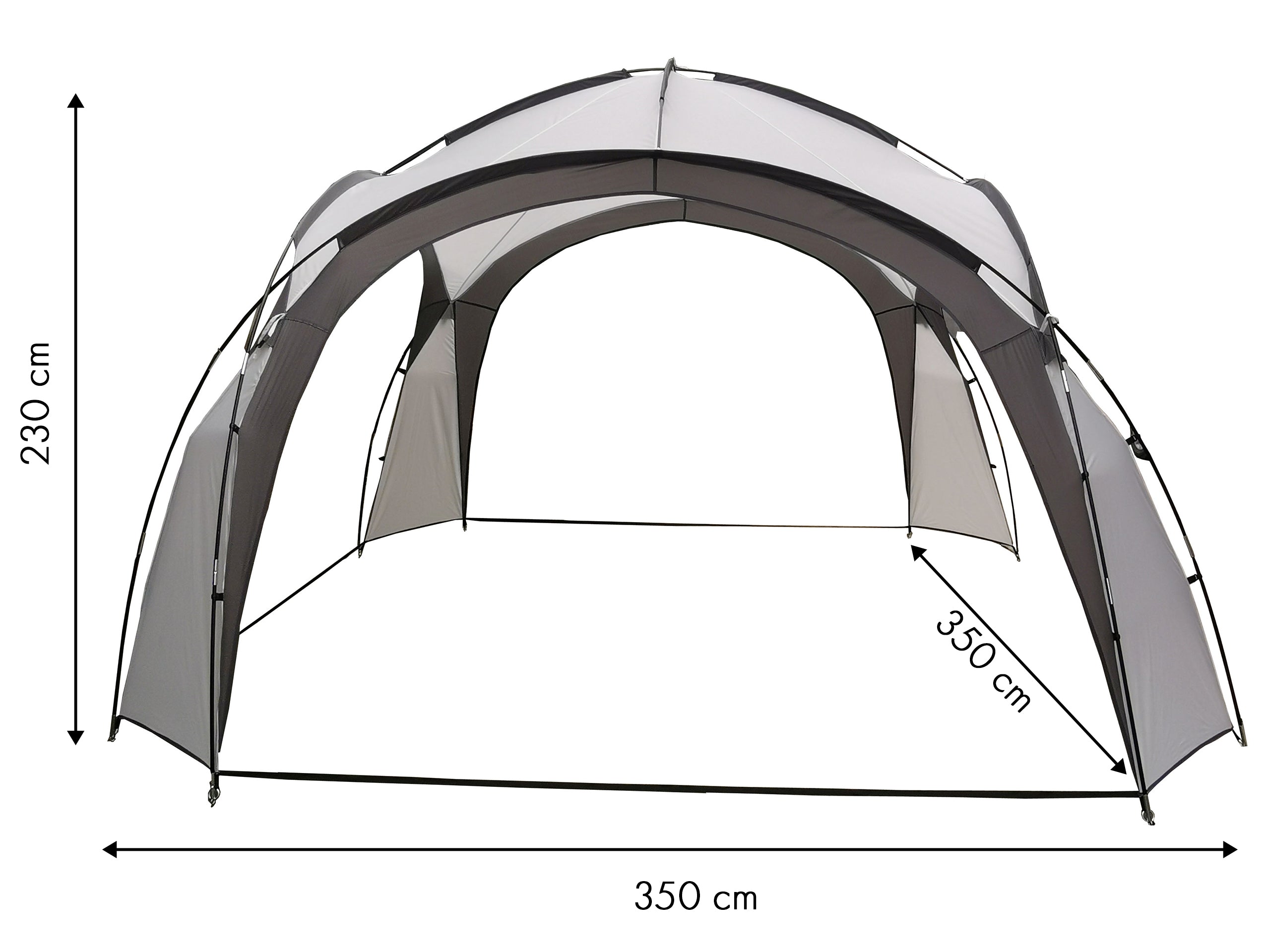 Pavilion gradina 350x350x230 cm, structura fibra de sticla, acoperis poliester impermeabil, gri cu alb