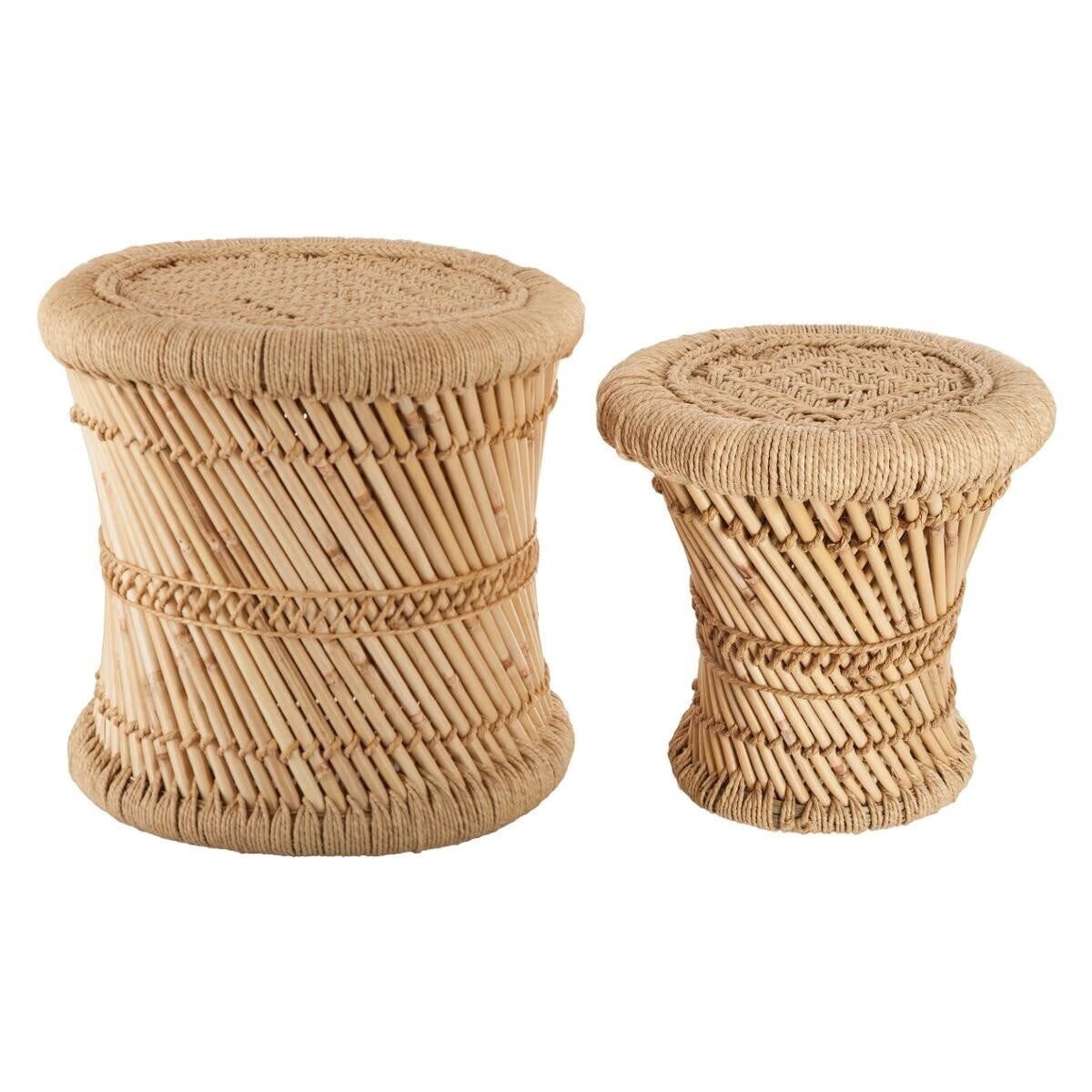 Set 2 masute cafea Atmosphera Corde din bambus, 30 cm si 37cm, bej