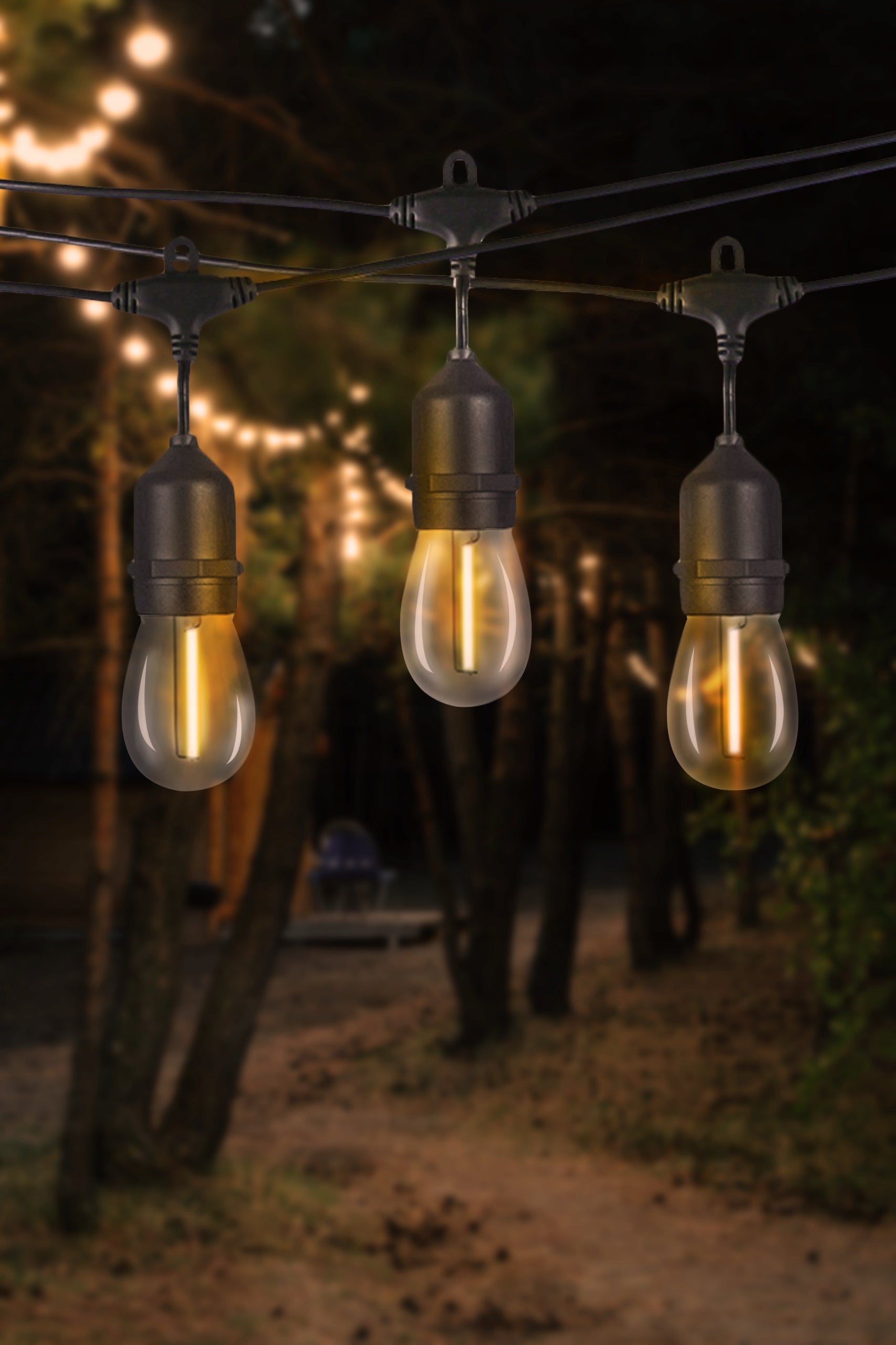 Ghirlanda luminoasa decorativa pentru exterior, alimentare la priza, 15 metri, 15 becuri LED cu iluminare calda 3000K, IP44, controler prin aplicatie