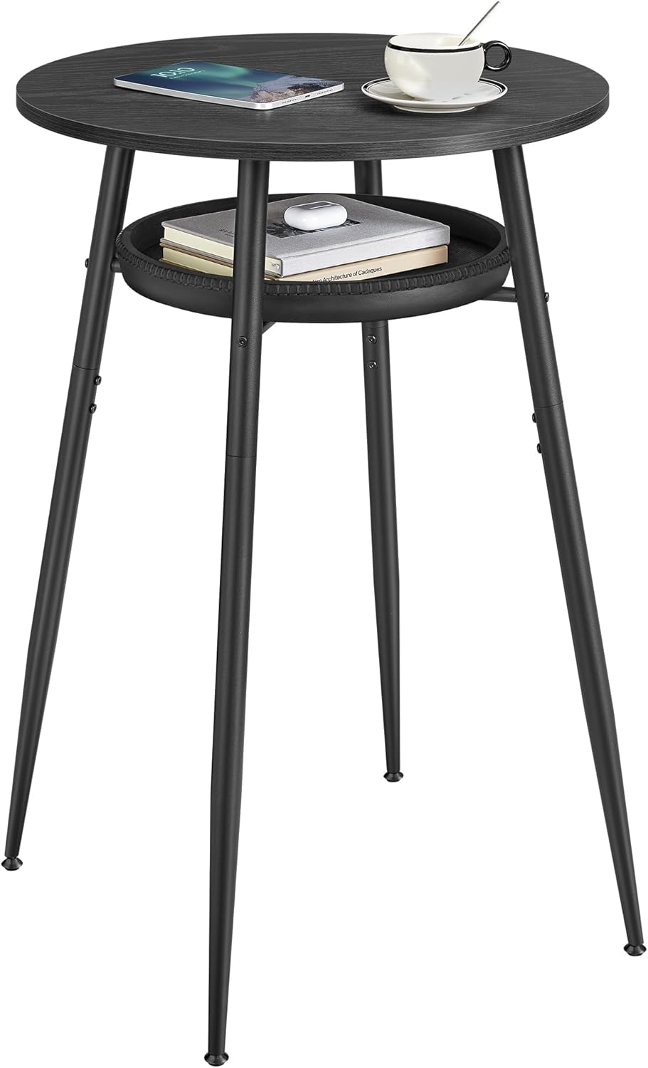 VASAGLE Masa de bar neagra, 70x70x91 cm – design elegant cu piele artificiala, blat 60 cm, stabila si usor de asamblat