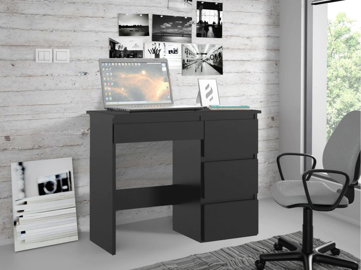 Birou calculator Beta 3 cu 4 sertare, 94x43x75 cm, finisaj negru - 2