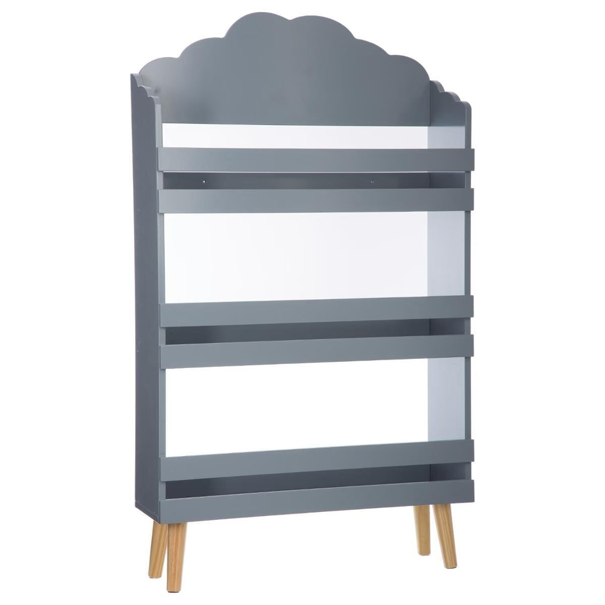 Biblioteca copii Atmosphera Nuage din MDF cu 3 rafturi si picioare din lemn, 58x100 cm, gri