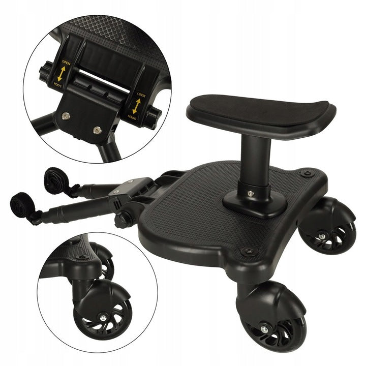 Platforma pentru carucior 55x33x36 cm, cu sezut pentru al doilea copil, montaj rapid, compatibilitate universala, neagra