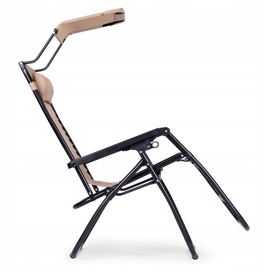 Sezlong pliabil 86x67x120 cm, zero gravity, copertina reglabila, spatar 3 pozitii, cadru otel si material impermeabil, bej