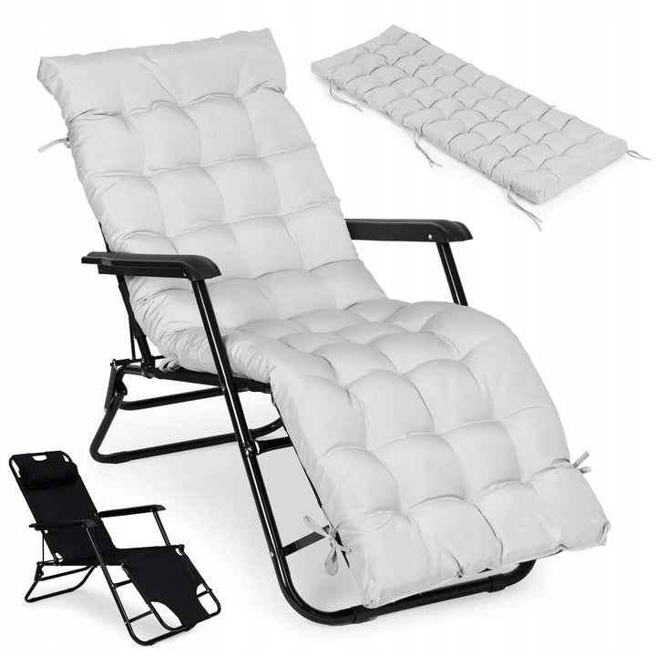Sezlong pliabil 155x60x83 cm, 2 in 1 leagan extensibil, spatar reglabil, cadru metalic si perna impermeabila, gri