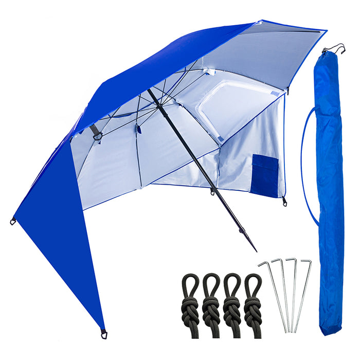Umbrela plaja 3in1 215x205 cm, cu paravan lateral, fereastra si husa transport, material UV, albastru - BazarOltenia