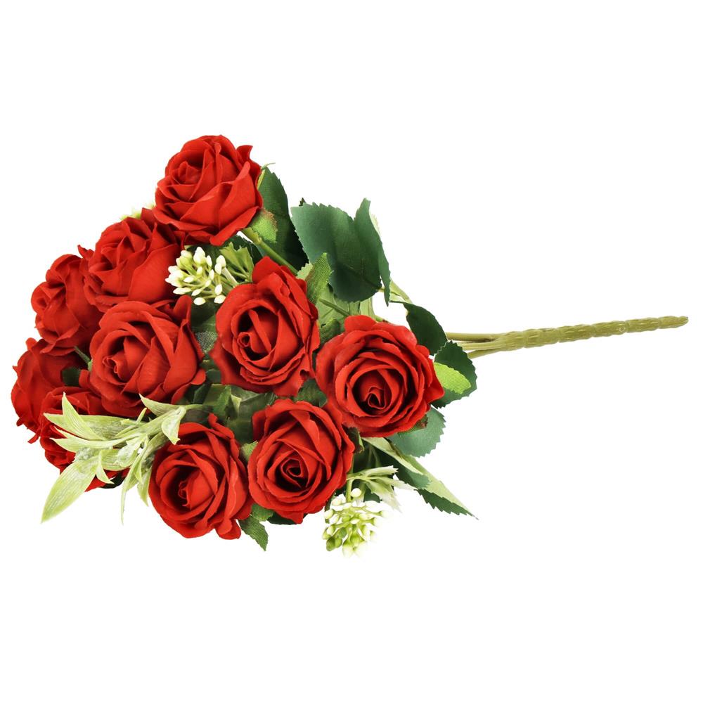 Buchet de flori artificiale din poliester, 10 fire trandafiri, 30cm, rosu