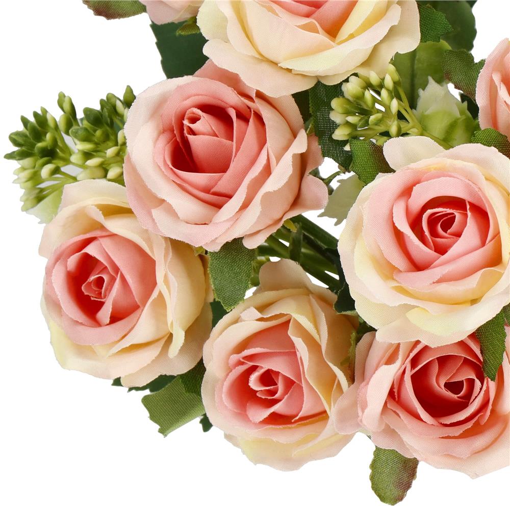 Buchet de flori artificiale din poliester, 10 fire trandafiri, 29cm, roz