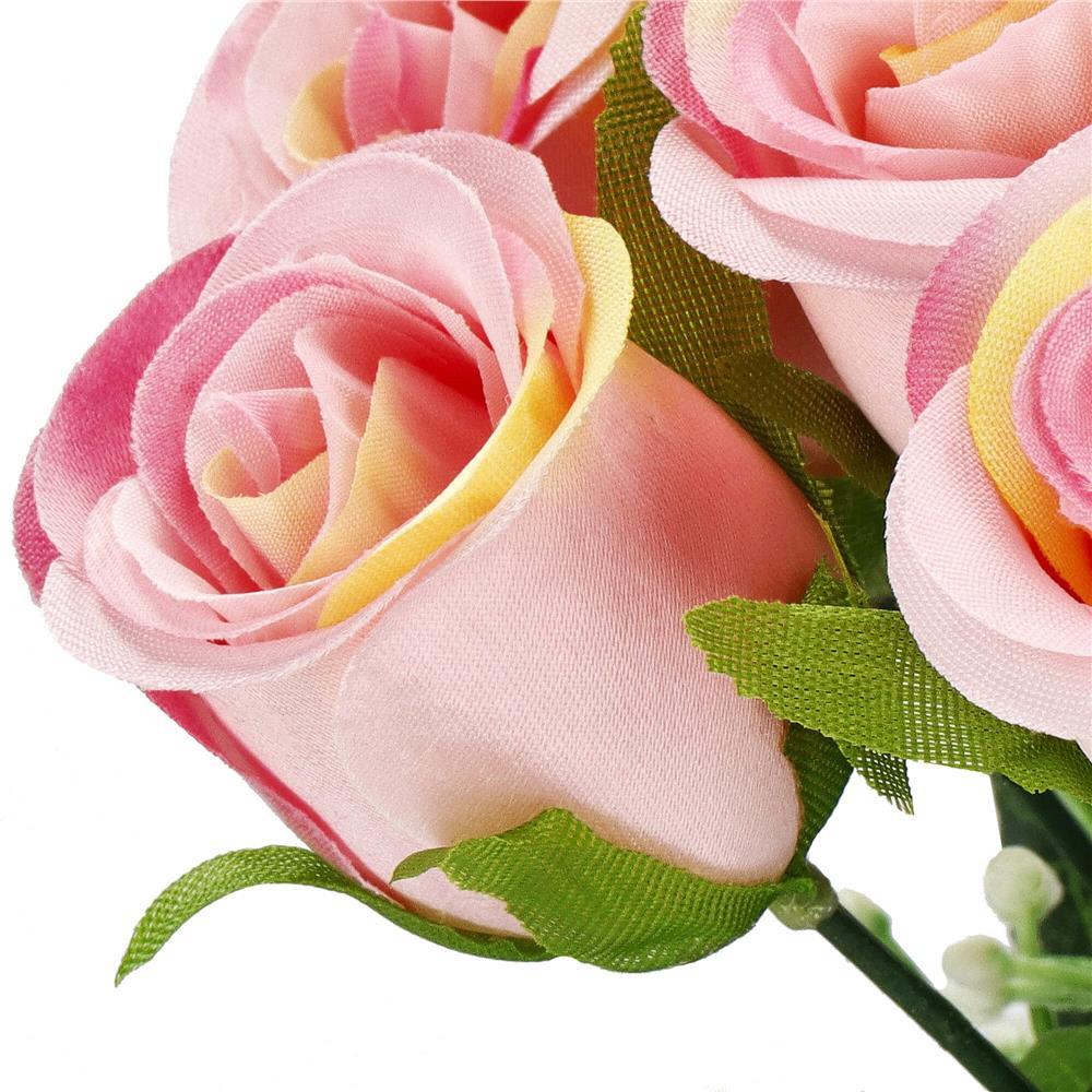 Buchet de flori artificiale din poliester, 12 fire trandafiri, 38cm, roz - 11