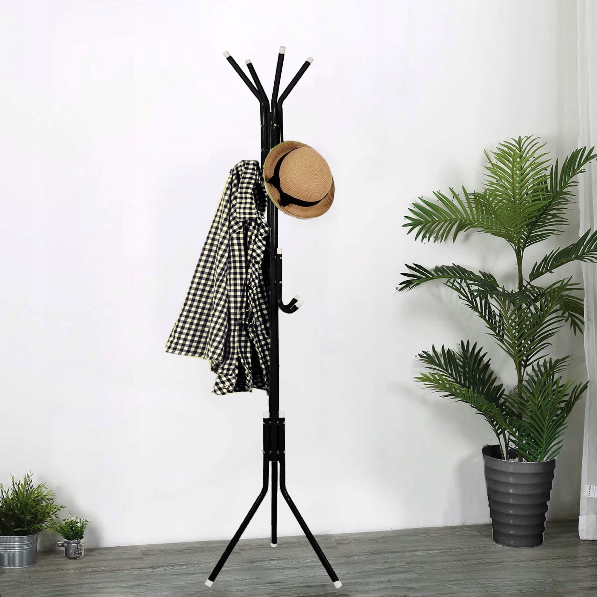 Cuier tip pom metalic Sersimo, 12 agatatoare, 177cm, negru