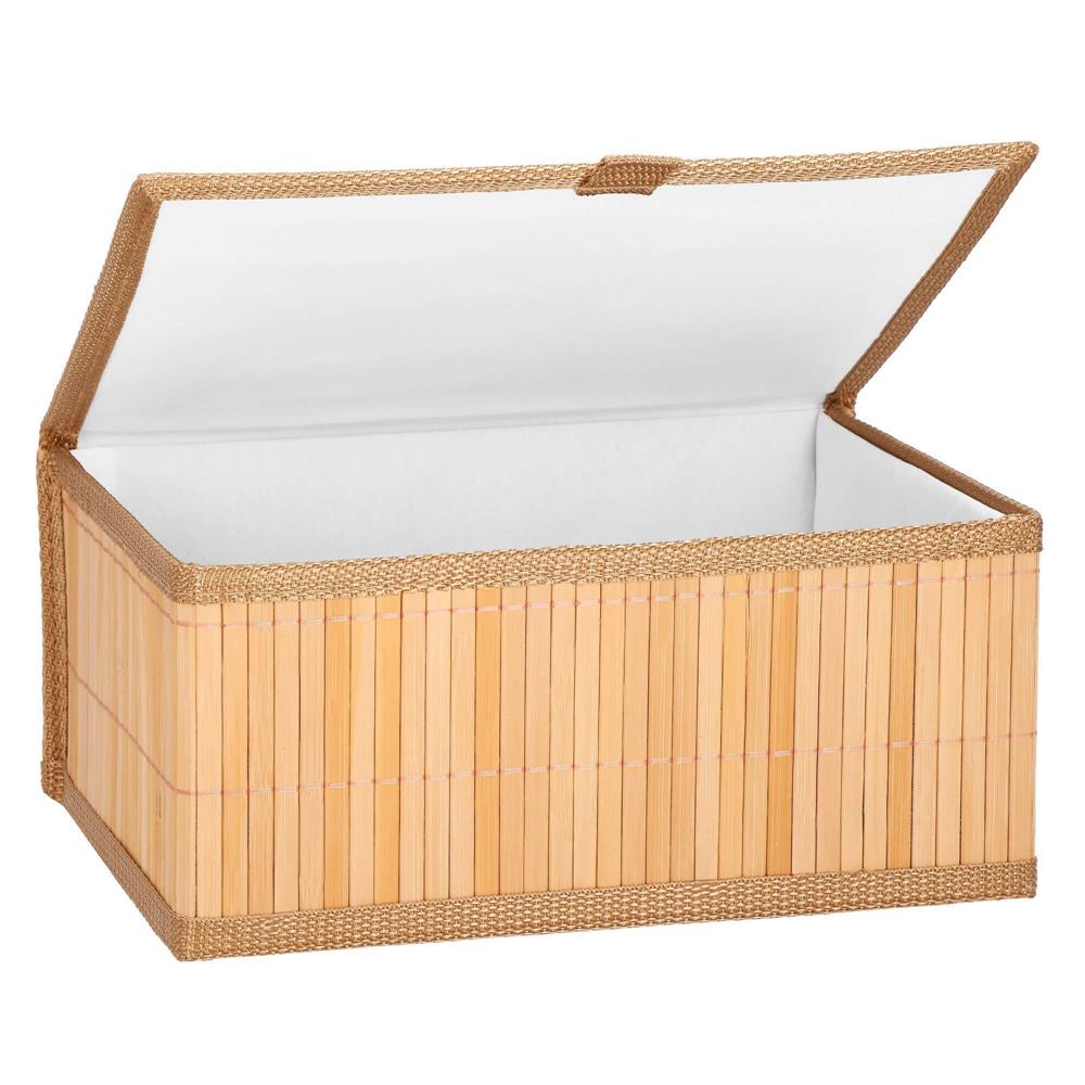 Set 3 cutii organizatoare din bambus, cu capac, diverse dimensiuni, maro
