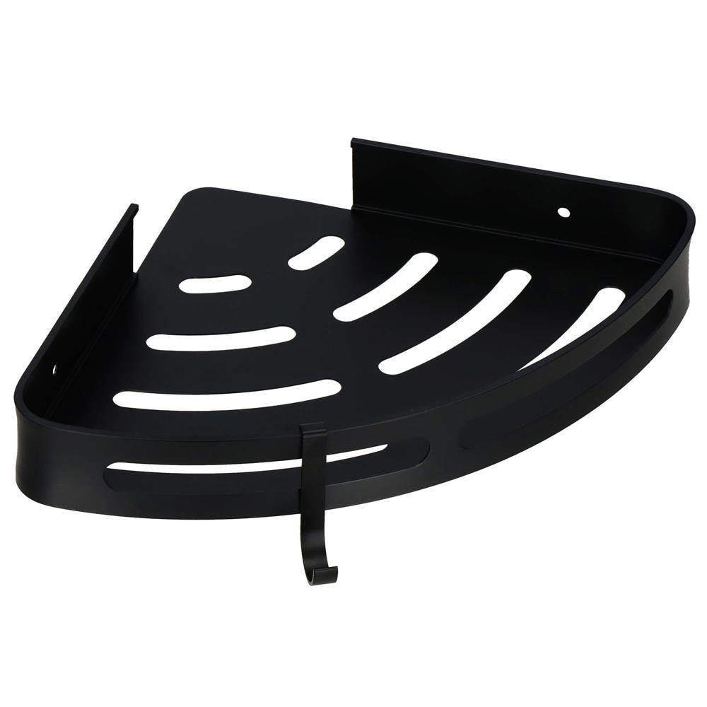 Set de 2 rafturi de baie pentru colt cu 2 sisteme instalare pe perete, aluminiu, 27x20x4cm, negru