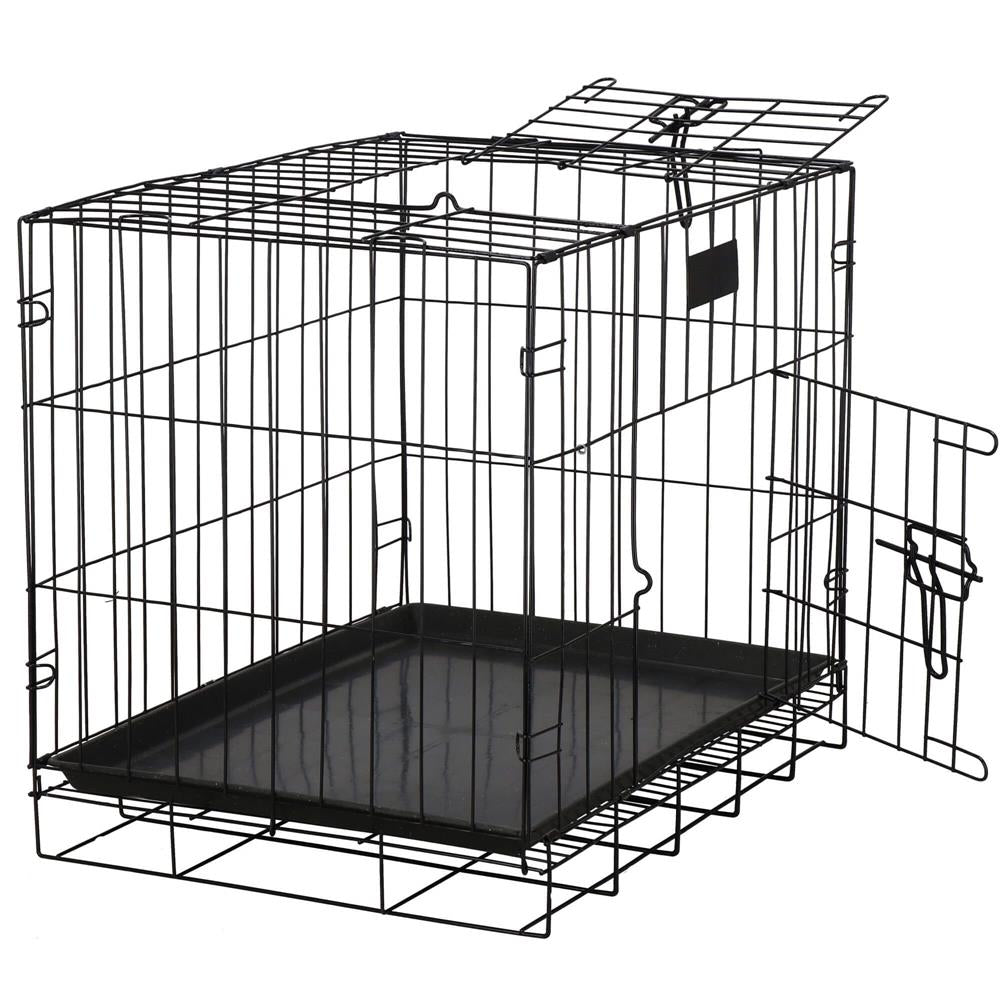 Cusca pentru animale, 2 usi, Pliabila din metal, L, Negru, 59x50x42 cm