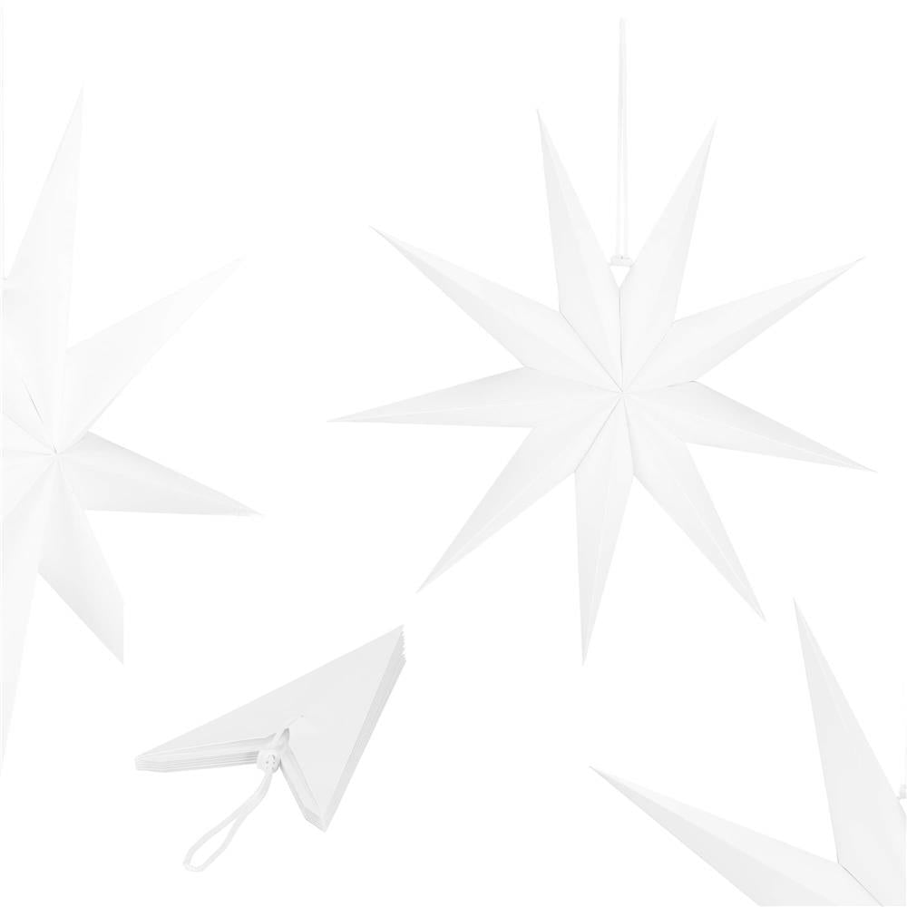 Stea decorativa 3D din hartie, cu 9 colturi, 60cm, alba