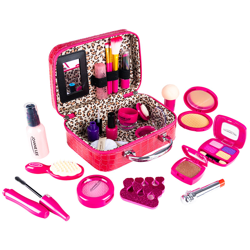 Trusa de machiaj pentru fetite, geanta cu 22 de accesorii cosmetice, fara lichide sau substante chimice, roz