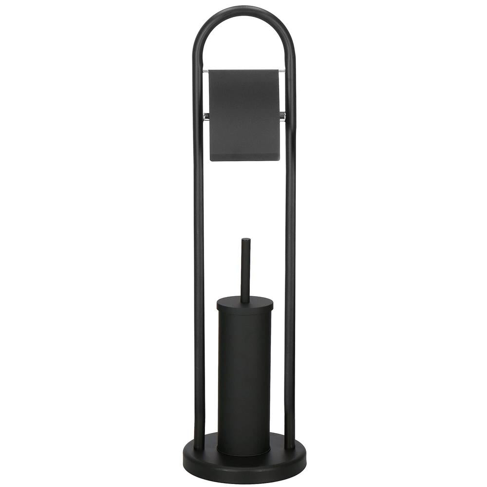Stand cu perie WC si suport hartie igienica, metal, 80cm, negru mat