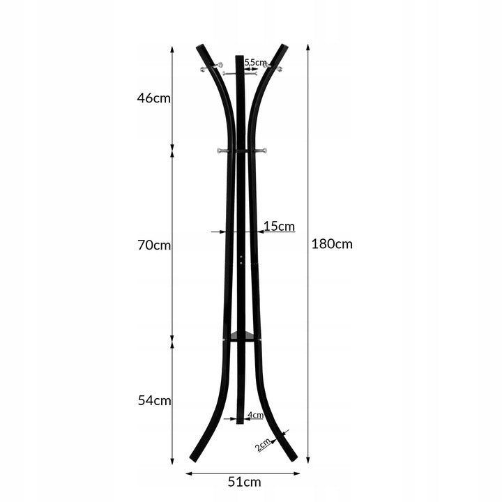 Cuier din metal Sersimo, 9 agatatoare, 180cm, negru