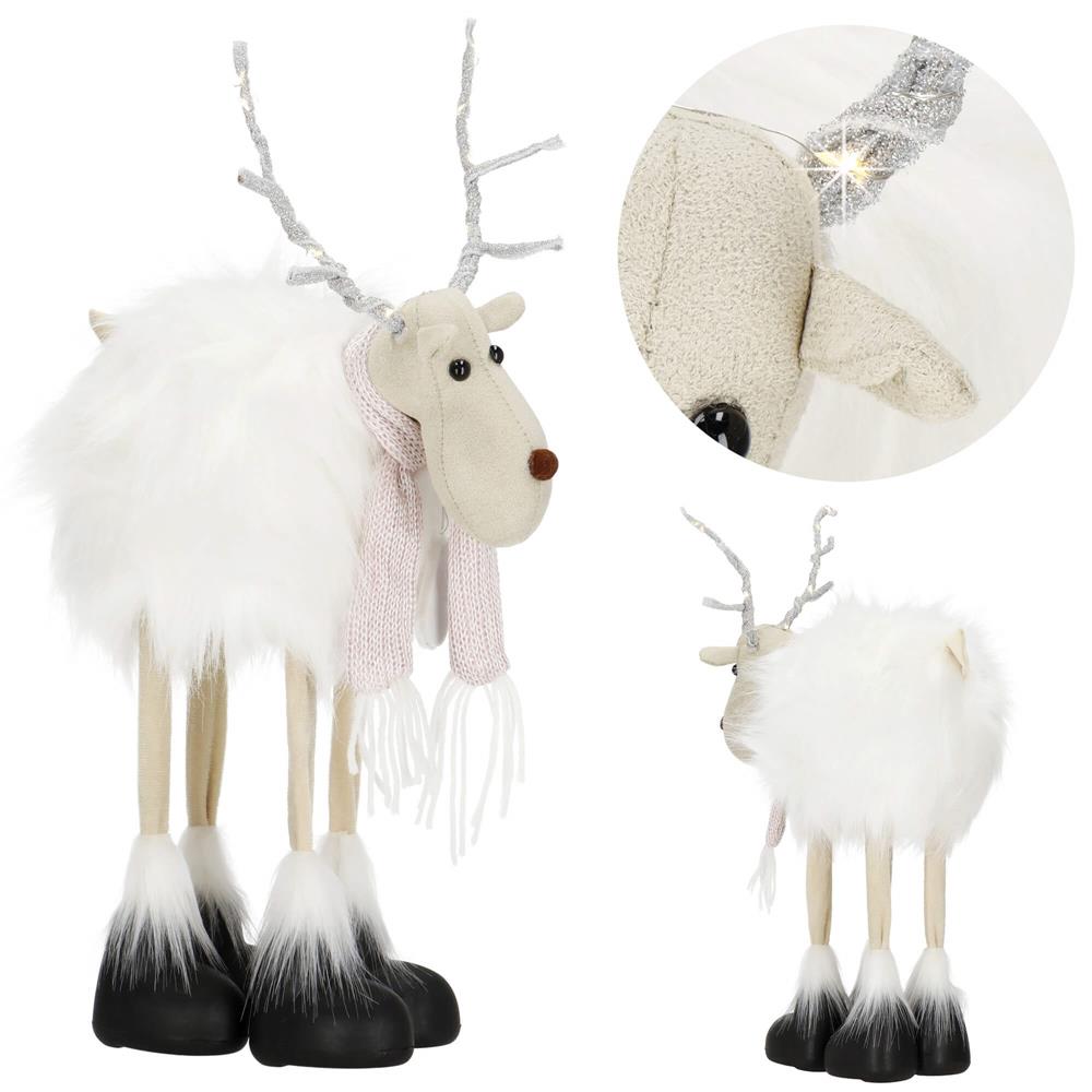 Figurina Craciun, Ren alb cu fular, inaltime 48cm
