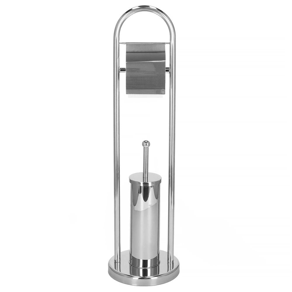 Stand cu perie WC si suport hartie igienica, inox, 80cm, argintiu cromat