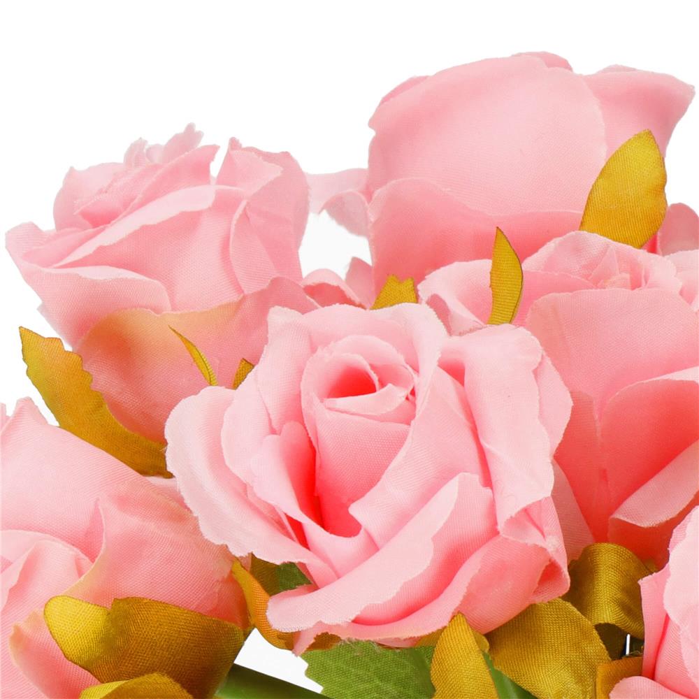Buchet de flori artificiale din poliester, 12 fire trandafiri, 26cm, roz - 8