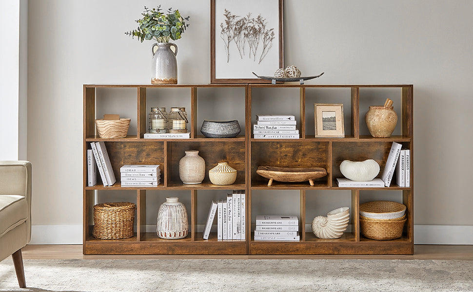VASAGLE Biblioteca, raft cu 8 unitati de depozitare, pentru living, din lemn, 97x30x100cm, maro rustic