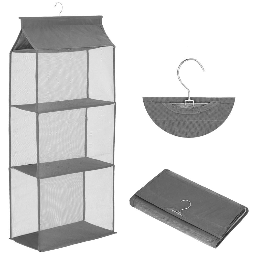 Organizator dulap posete Sersimo, 3 compartimente, textil, gri