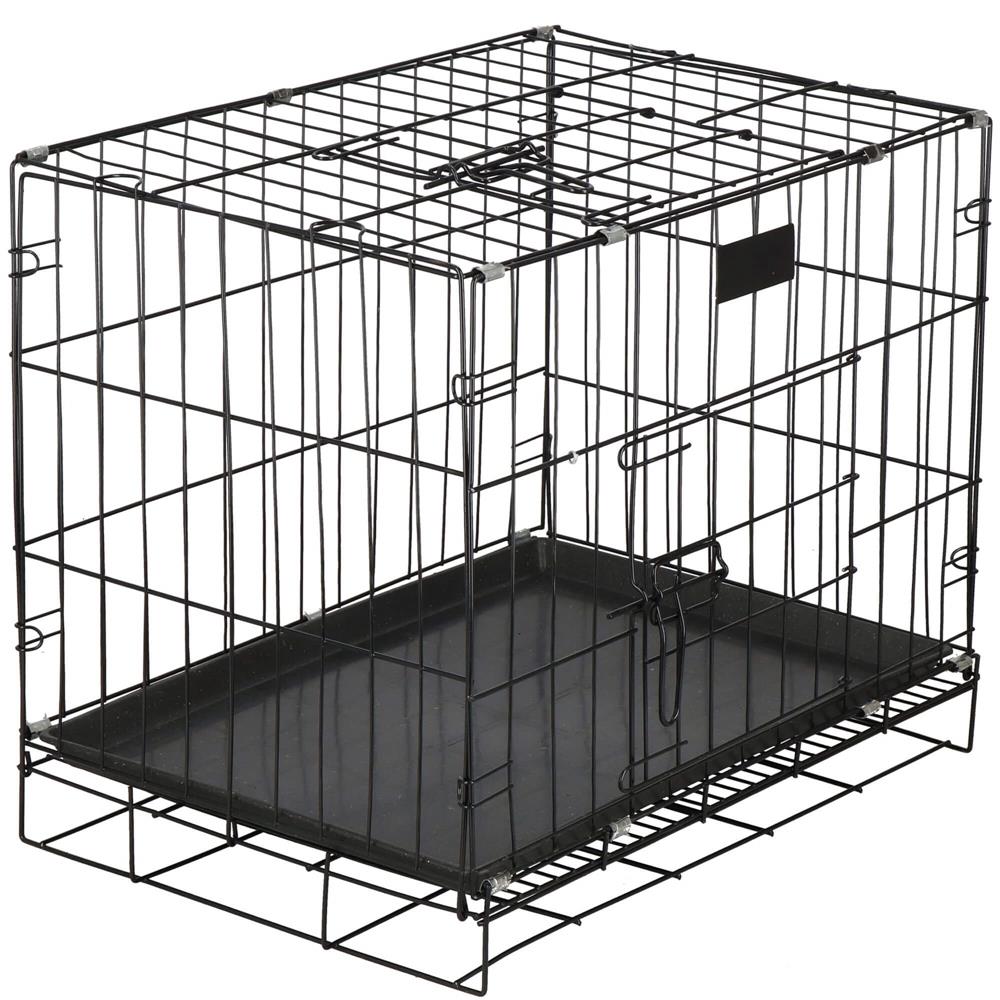 Cusca pentru animale, 2 usi, Pliabila din metal, L, Negru, 60x50x42 cm