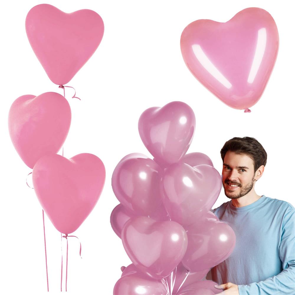 Set 50 baloane pentru petrecere in forma de inima, 30cm, roz