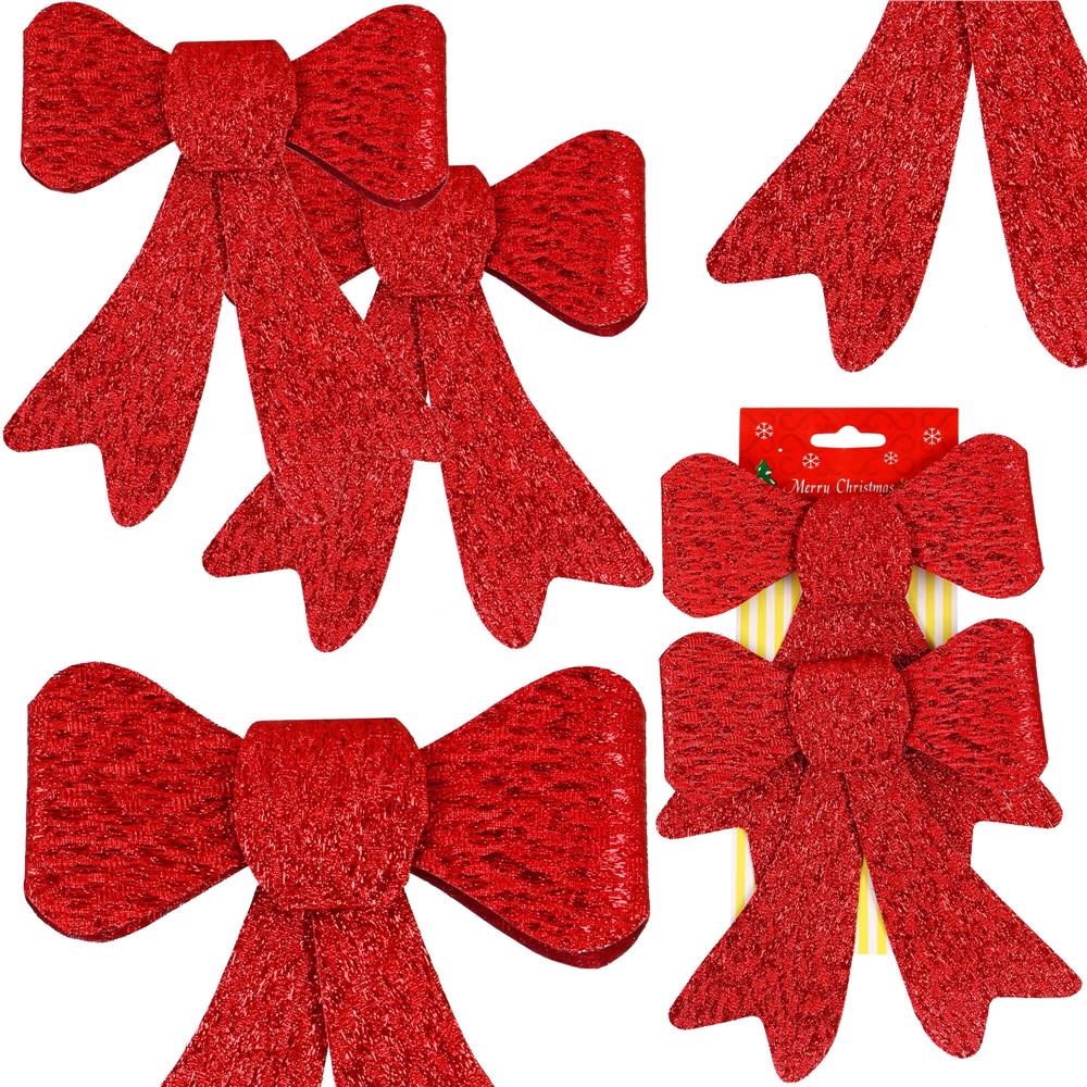 Set 2 ornamente pentru bradul de Craciun, fundita, 18cm, rosu