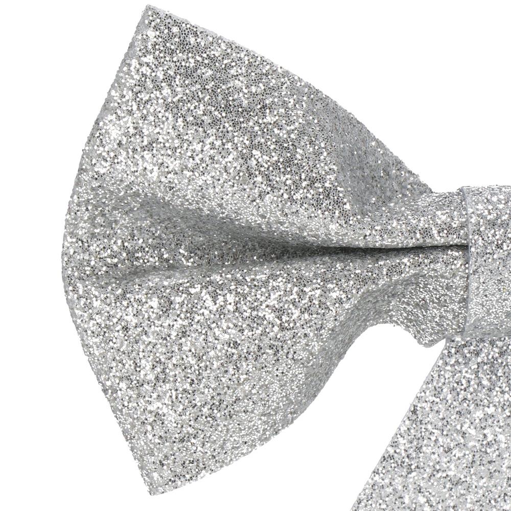 Set 4 ornamente pentru bradul de Craciun, fundita, 13cm, argintiu