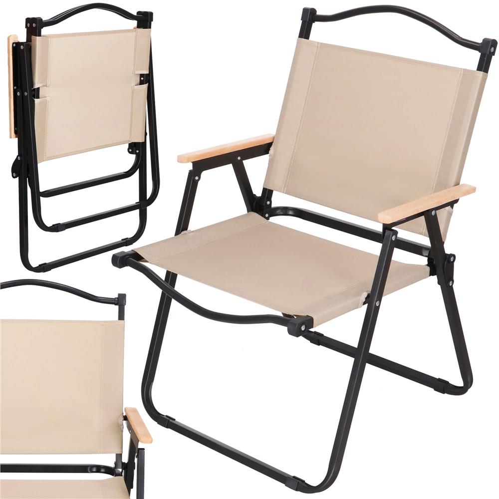 Scaun metalic plabil pentru gradina, camping sau plaja, 78x53x60cm, bej