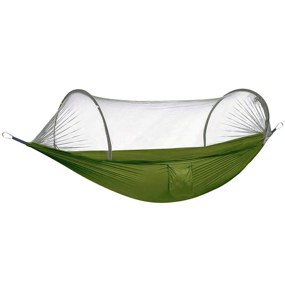 Hamac dublu din material parasuta 140x260cm, cu plasa de tantari si geanta transport, verde