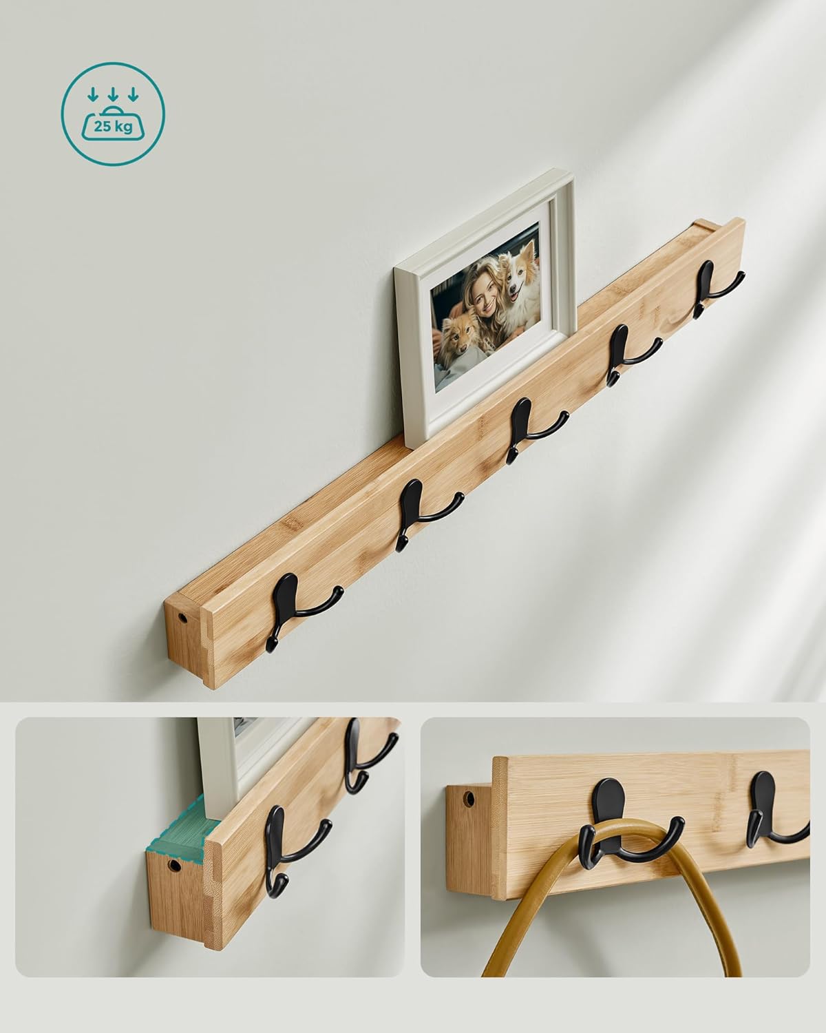 SONGMICS Set multifunctional pentru hol cu banca pentru pantofi si cuier, din bambus, 29x70x45 cm, maro natur