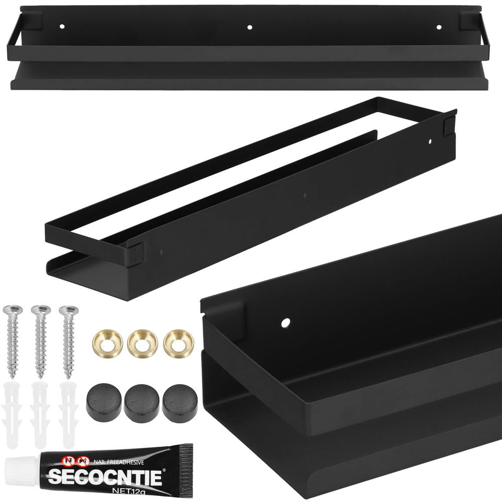 Raft de baie cu 2 sisteme instalare pe perete, aluminiu, 50x10x6cm, negru