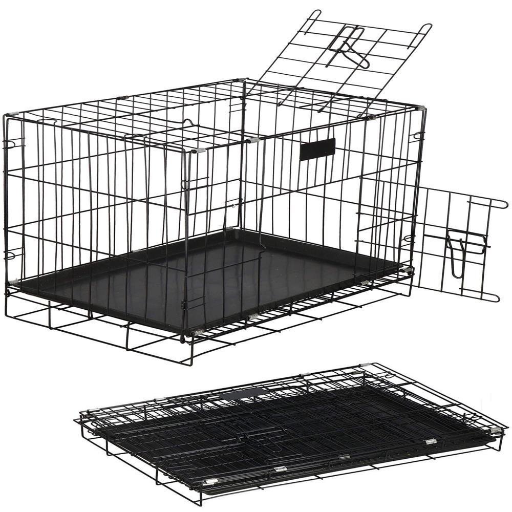 Cusca pentru animale, 2 usi, Pliabila din metal, XL, Negru, 93x67x56 cm