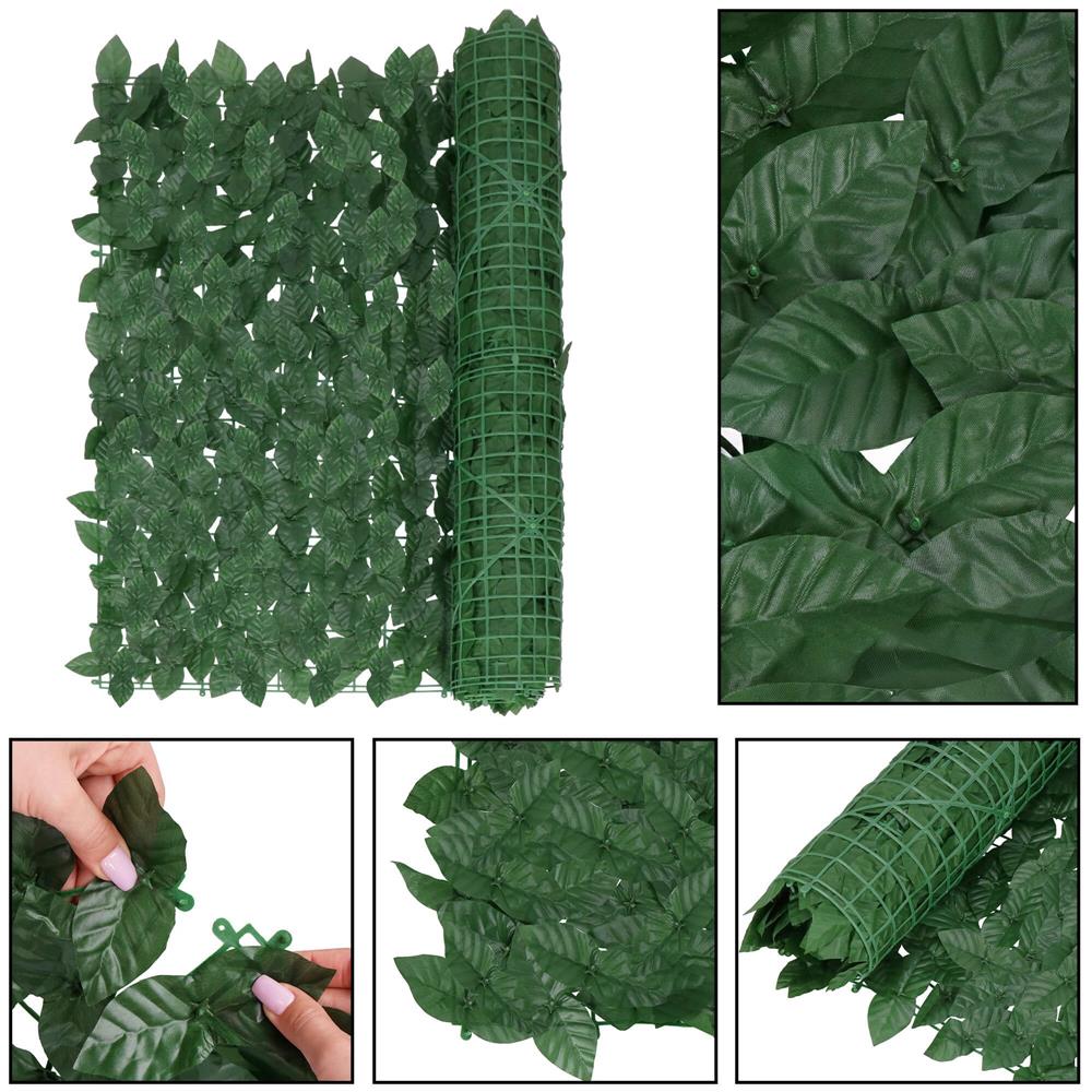 Panou paravan cu frunze artificiale pentru gard sau balcon, 100x300cm, verde inchis