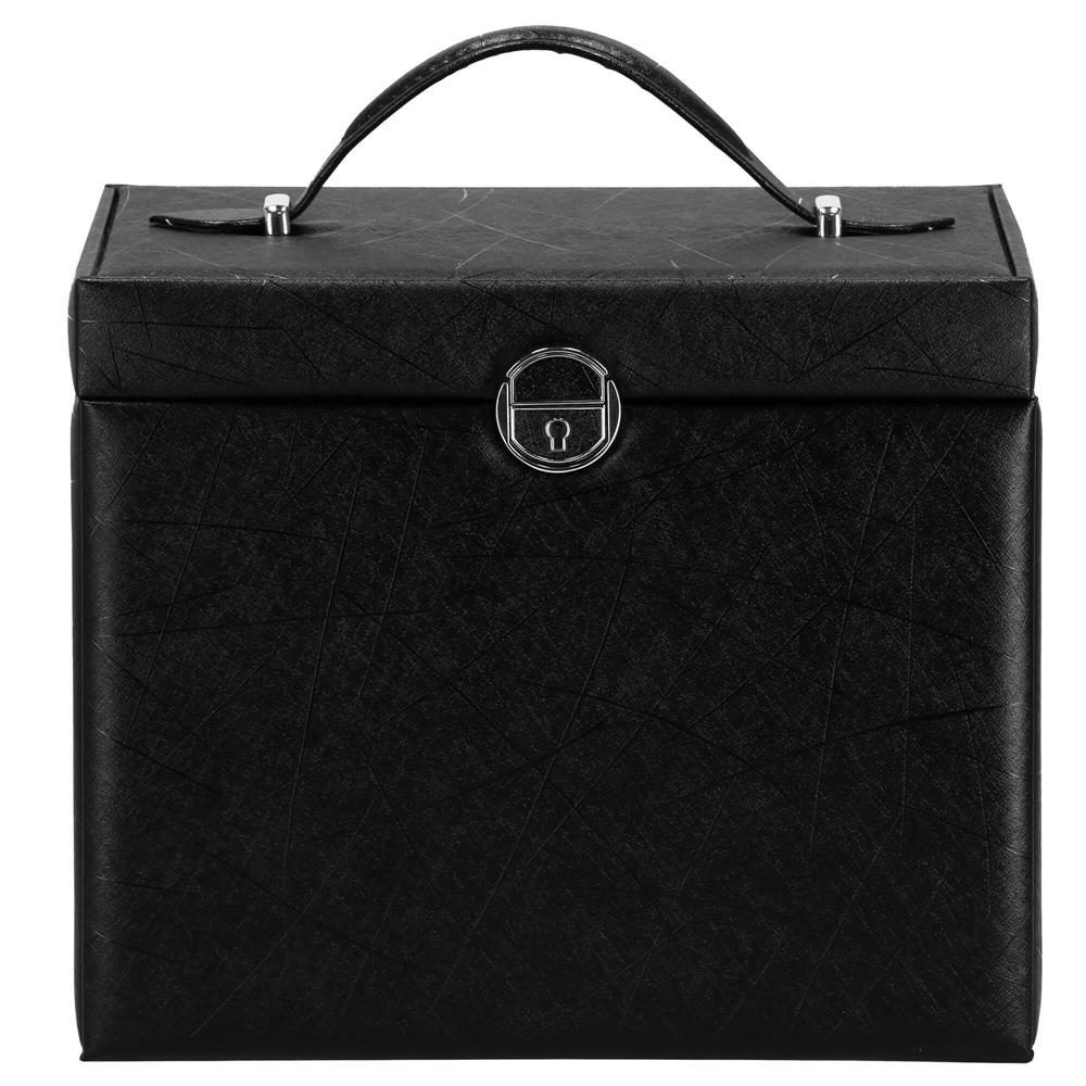 Cutie depozitare si organizare bijuterii, piele ecologica + velur, 26 x 21,5 x 19 cm, negru