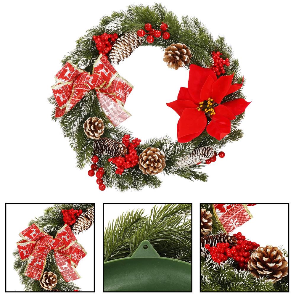 Coronita pentru Craciun, 40 cm, din brad artificial 3D, cu conuri si zapada, verde