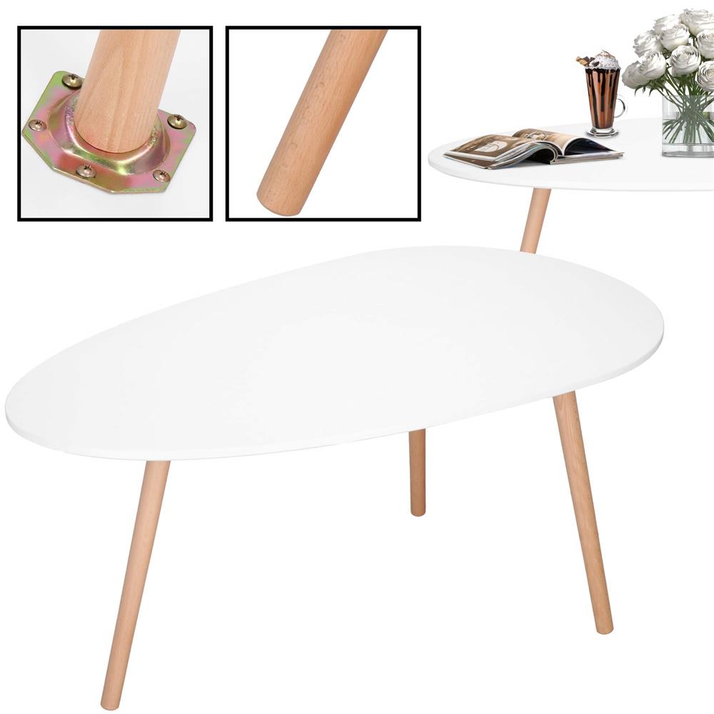Masa de cafea, ovala, blat 100x50 cm, inaltime 48 cm, Blat MDF, Picioare lemn, Alb