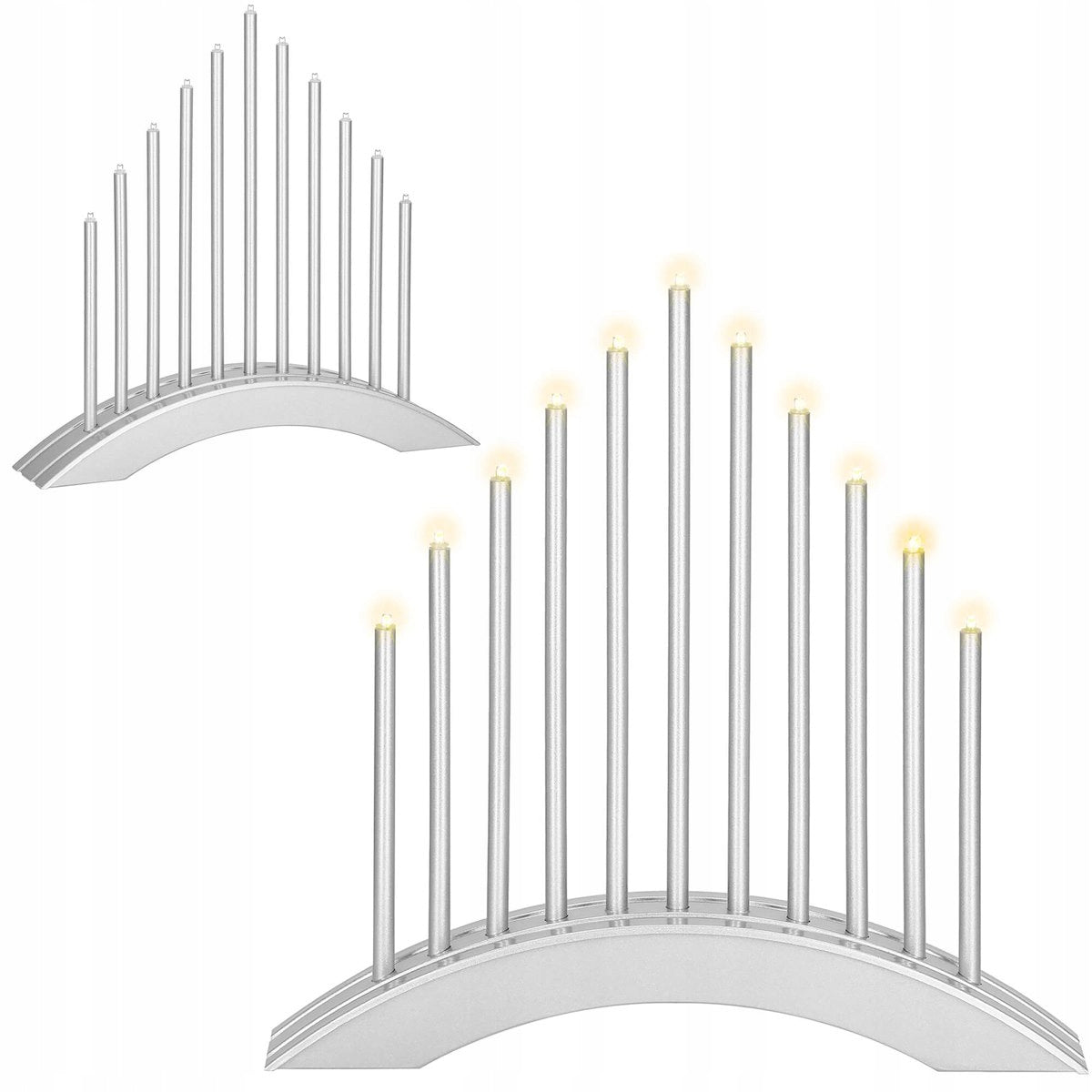 Lumanari decorative de Craciun, 11 becuri tip LED, culoare argintiu